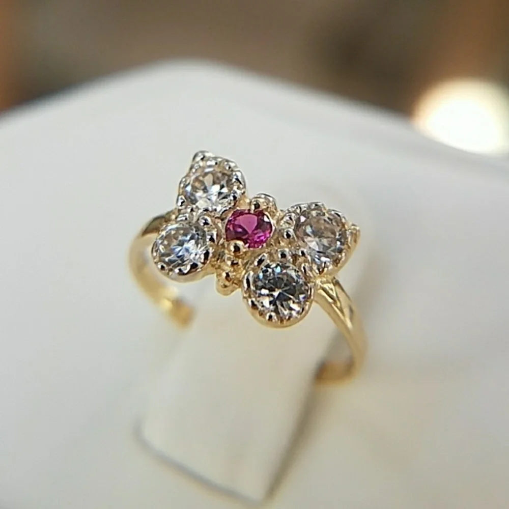 14k Yellow Gold Ruby Butterfly Ring girls pinky